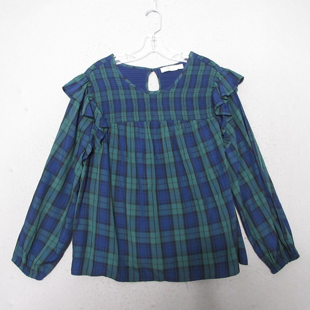 Vineyard Vines Top XXL Black Watch Plaid Ruffle Smocked Peasant Holiday Classic
